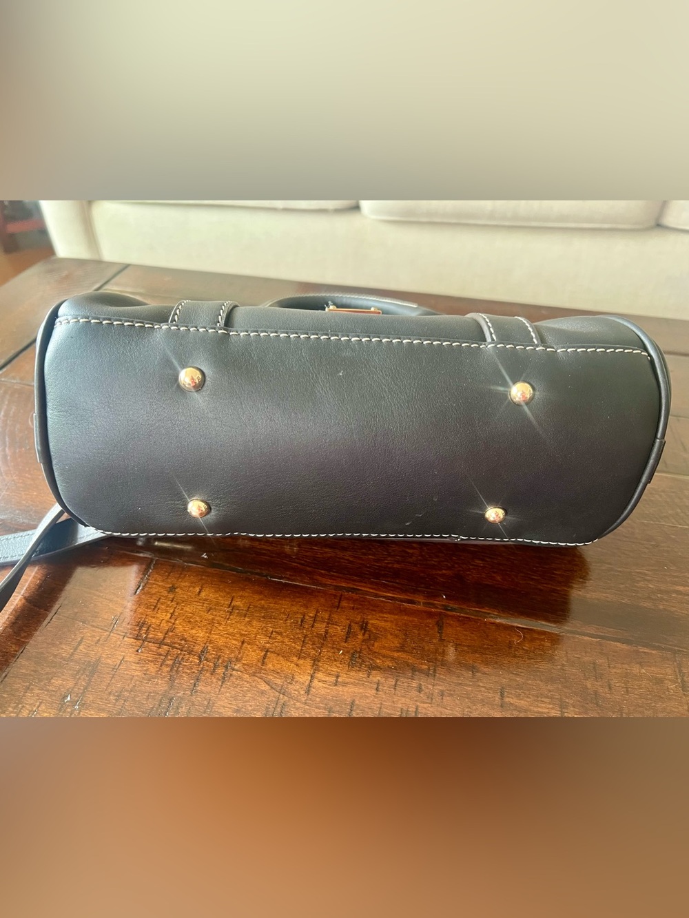 Dooney & Bourke 1975 Black Leather Dome Satchel Crossbody Bag Gold Hardware - Picture 8 of 10